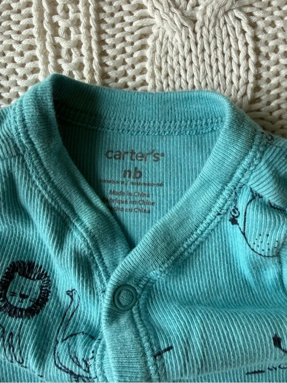Carter's Teal Footed One-Piece with Animal Sketches Newborn